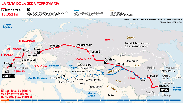 La línea ferroviaria más larga del mundo une Madrid y Yiwu